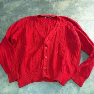 United Colors of Benetton Cardigan Mens 48 2XL Red Cable Knit Made in Italy VTG